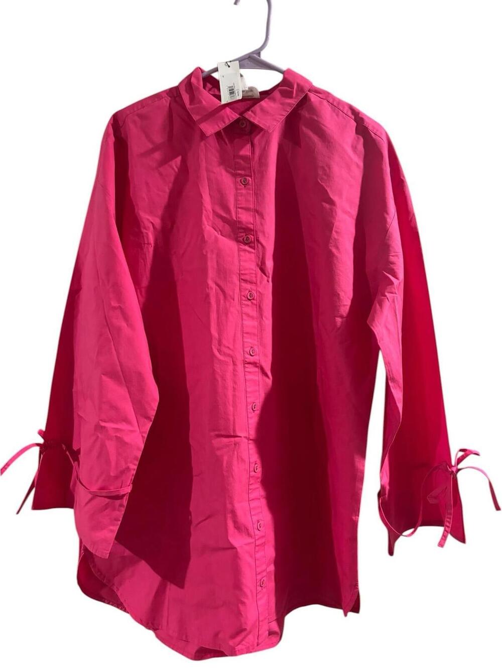 NWT The Drop Hot Pink Button Down Shirt Dress  Size M Statement Piece